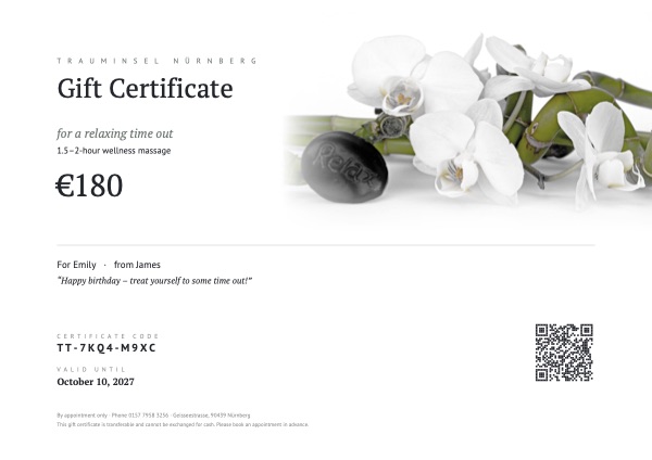 Gift certificate design “White orchids” – preview